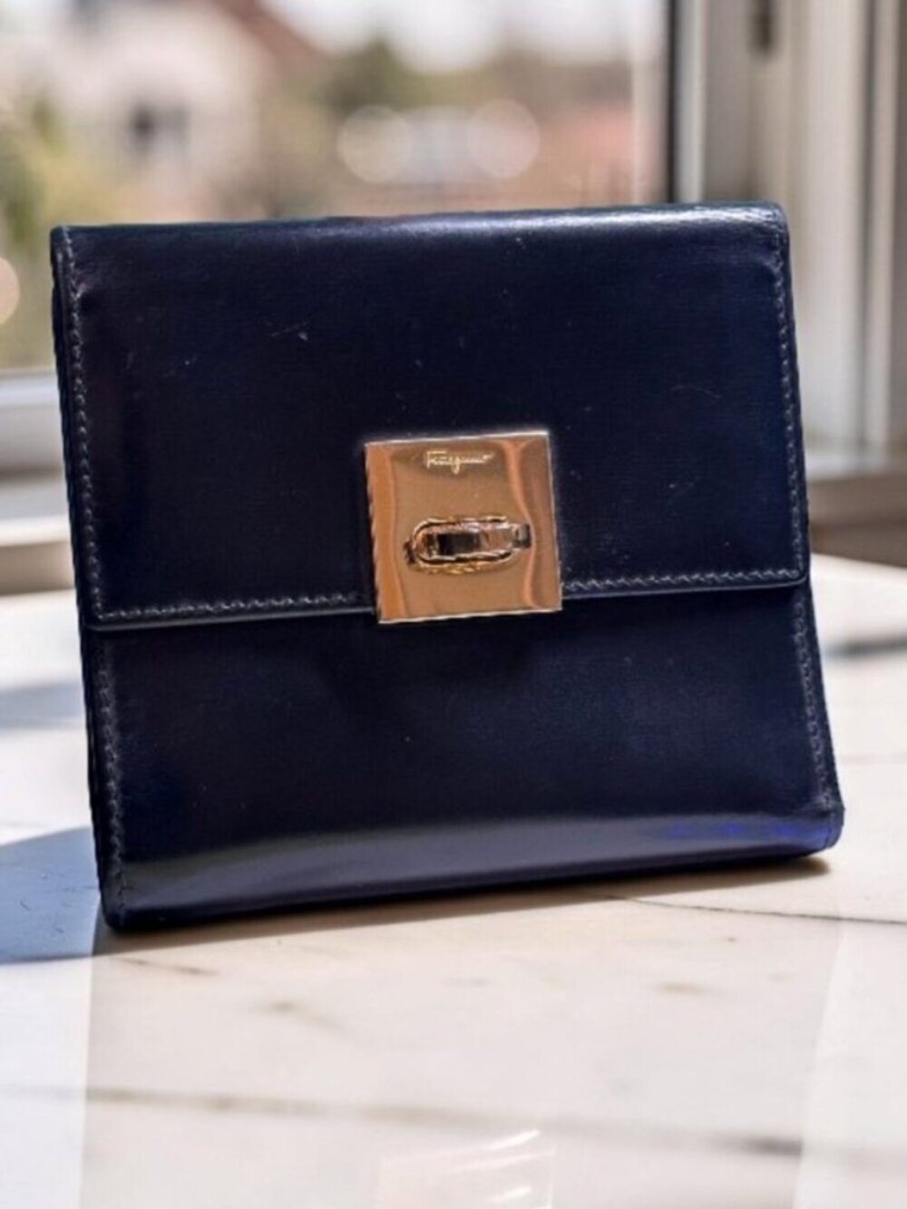 SALVATORE FERRAGAMO Gancini Mini Tri Fold Smooth Leather Wallet Black - Picture 3 of 16